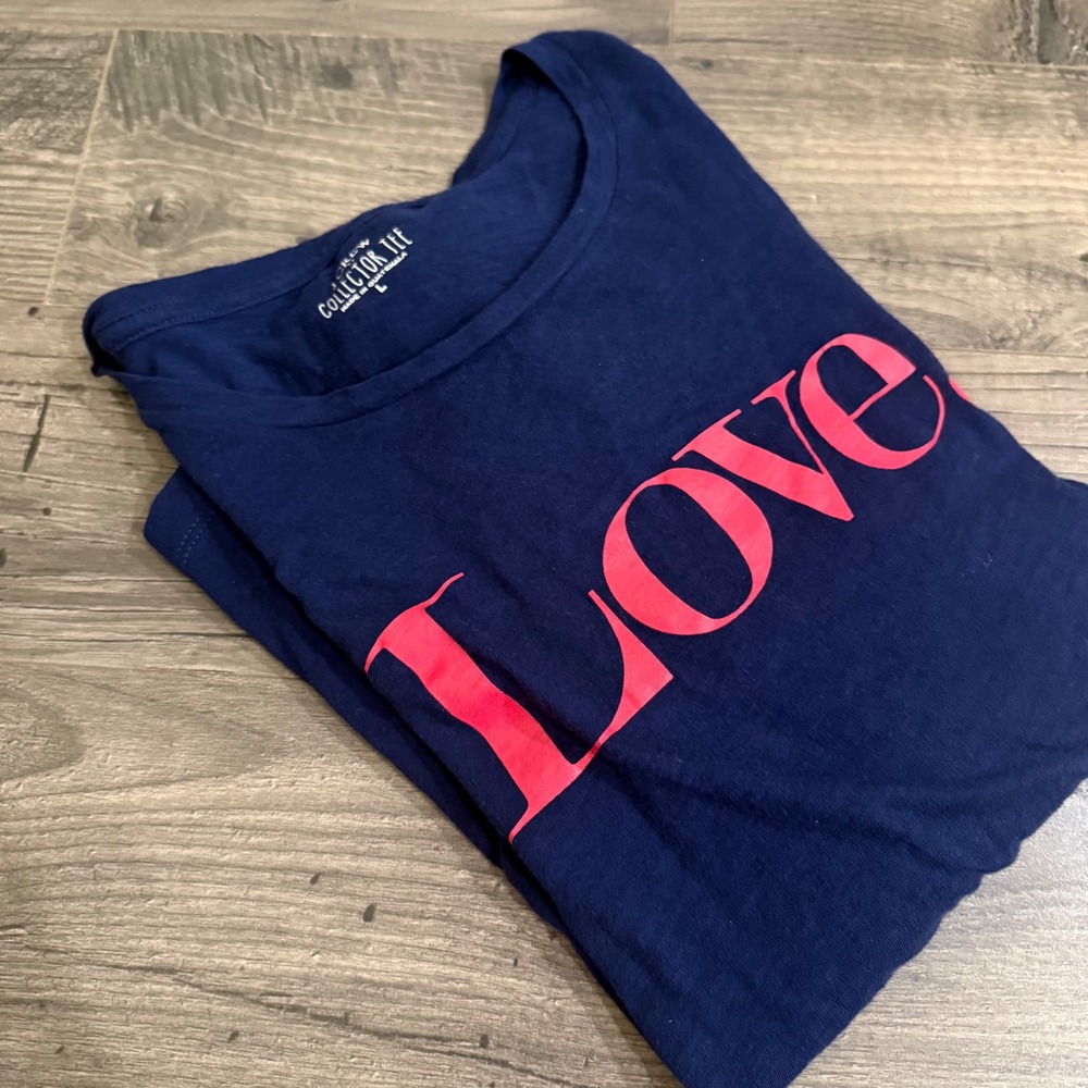 J.Crew Collector Tee Navy Blue Pink Love Graphic Long Sleeve Shirt L